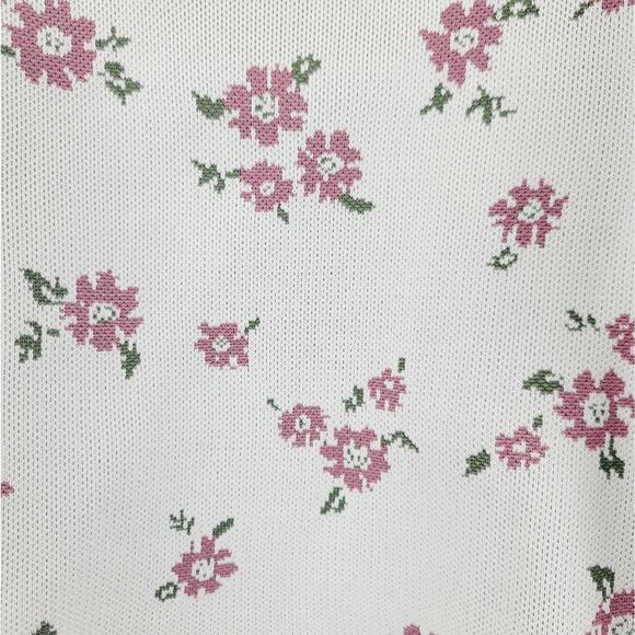 Kiss the Stars Puff Shoulder Crochet Crop Top S Cream Pink Floral Blouse - Picture 2 of 8